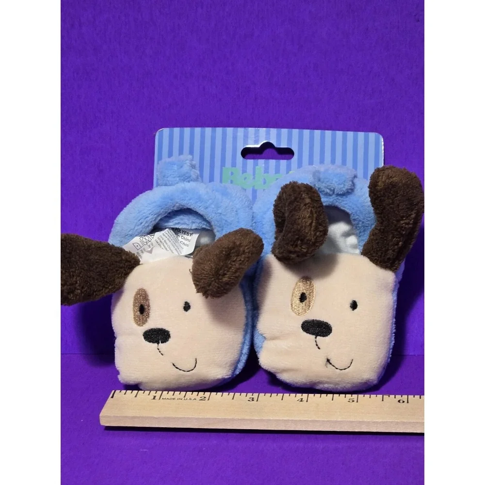 NEW Bebeta Baby Slippers Booties Infant 0-6 Months Blue Brown Dog Puppy Fleece‎